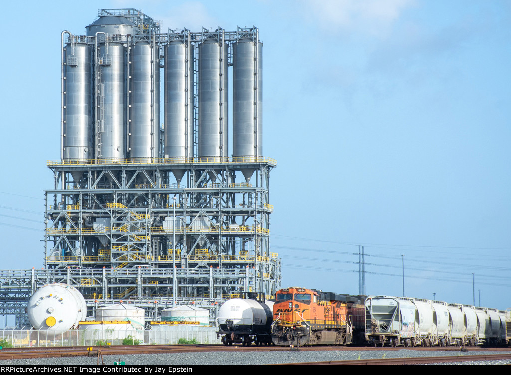 BNSF 5854 rests in the shadow of the massive Corpus Christi Polymers Plant 